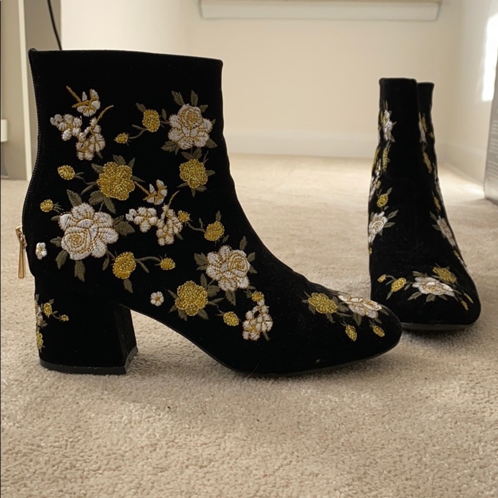 Black Floral Ankle Booties